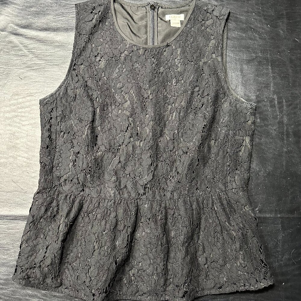 J. Crew Women's Black Floral Lace Peplum Shirt